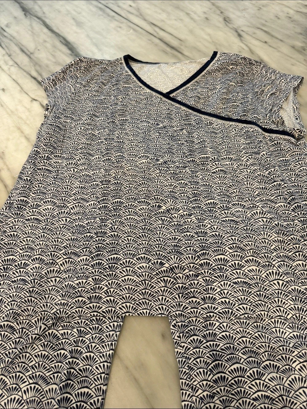 Garnet Hill Printed Tunic Blue & White XL Like New